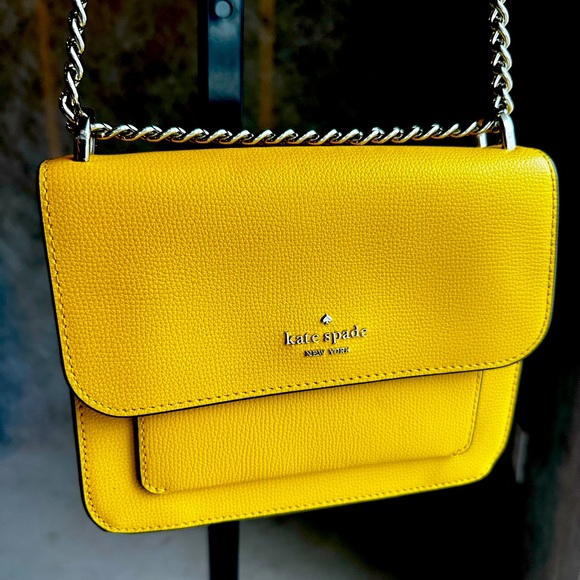 Kate Spade Remi Flap Sunflower Yellow Leather Crossbody Gold Chain Strap - Picture 1 of 13